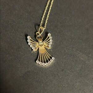 RL 925 Sterling Silver Gold Vermeil Rhinestone Angel Themed Pendant 18” Necklace